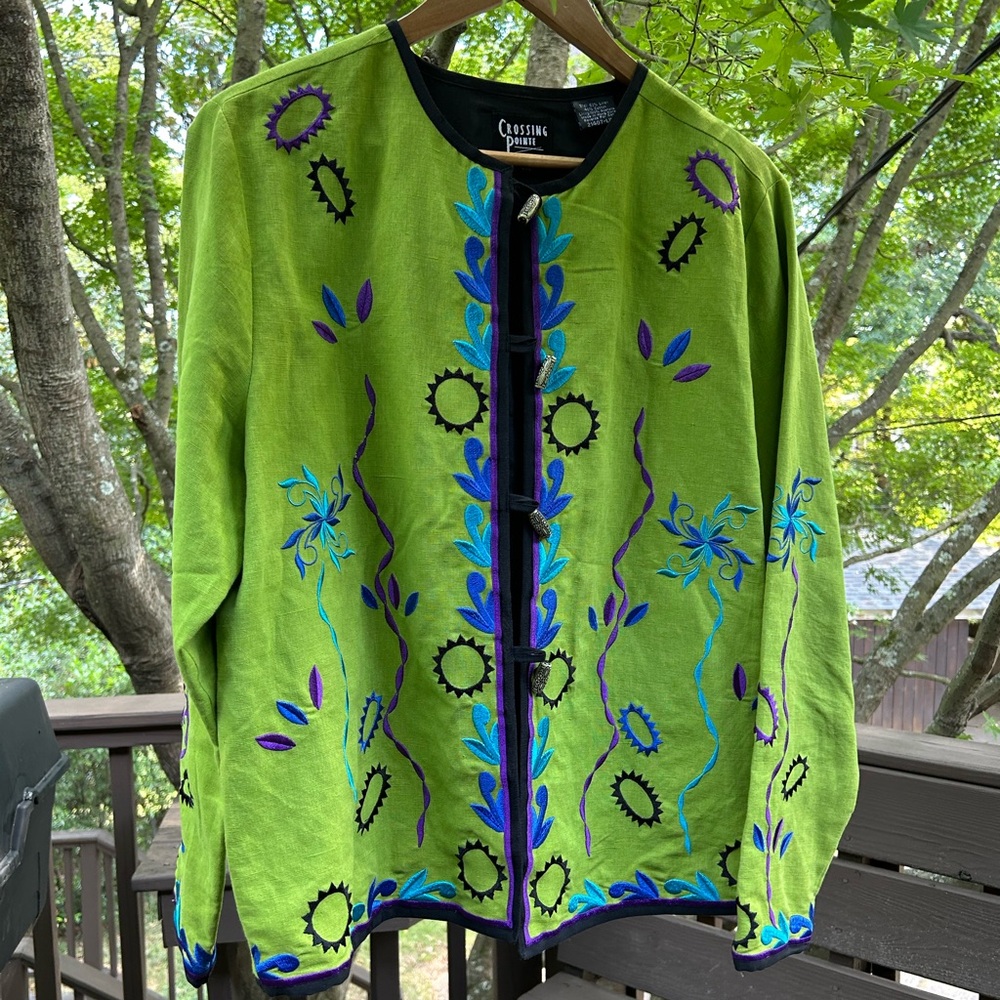 Crossing Pointe Embroidered linen-Cotton Jacket